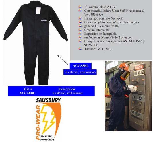 Arc Flash Overol protección Arco Eléctrico 8 cal/cm2